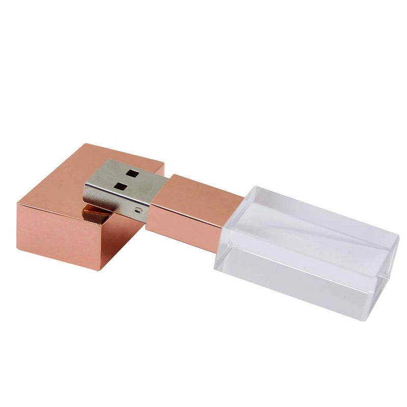 Sunffice 32GB USB 2.0 Flash Drive, FIRSTMEMORY Crystal Transparent Genuine Pen Drive LED Light Memory Stick Waterproof Wedding Gift Thumb Drives (32 GB, Crystal-Rose Gold) - Image 3